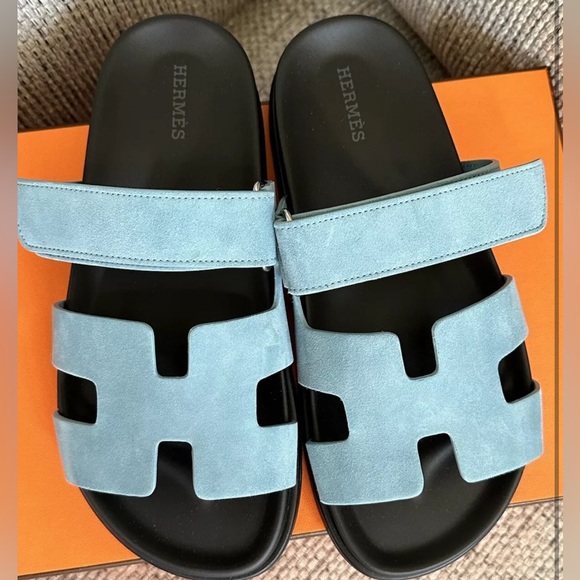 Hermes Shoes - NIB HERMÈS Bleu Minéral Suede Women’s Chypre Sandals